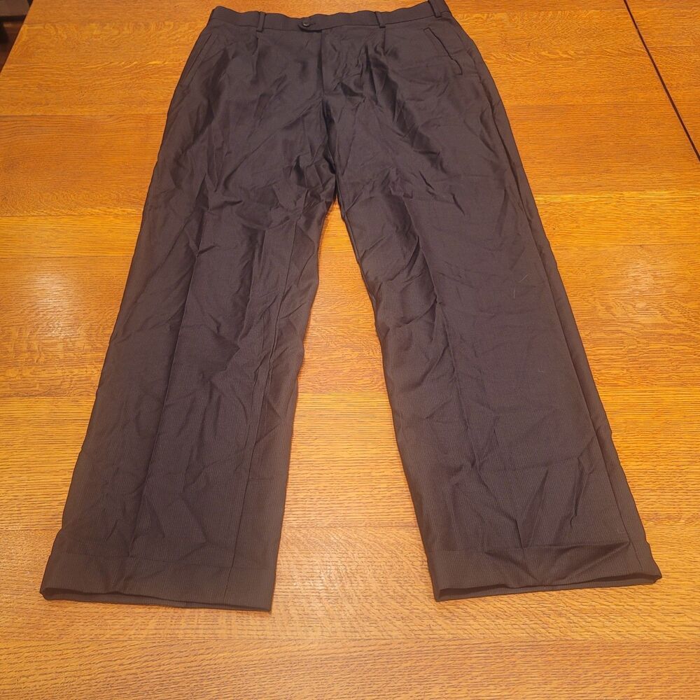 Zanella Made in Italy Bob Pleated Men's Dress Pants 100% Virgin Wool  Black 36